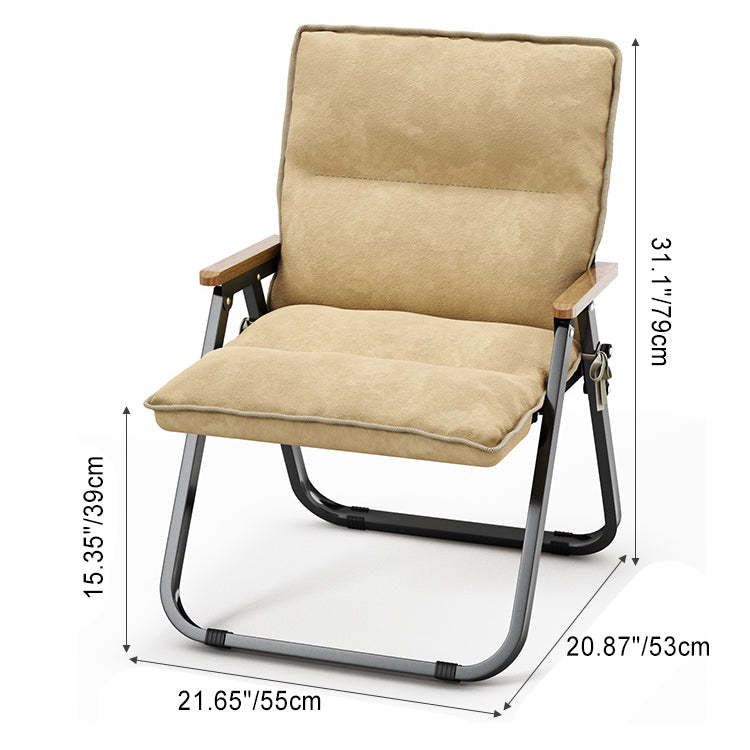 Rustic Suede Cotton Steel Foldable Chair — Wood Color / Black with khaki cushion