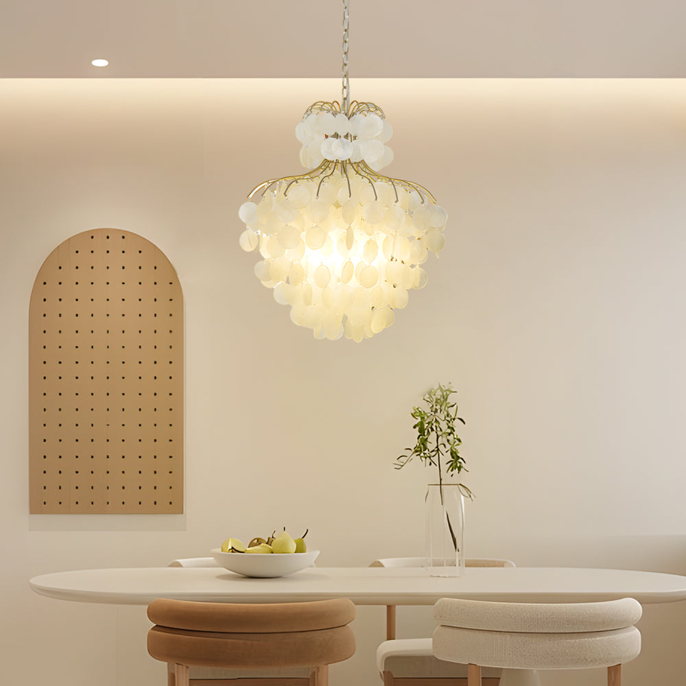 Lighom tiered capiz natural chandeliers for dining room — 8-Light