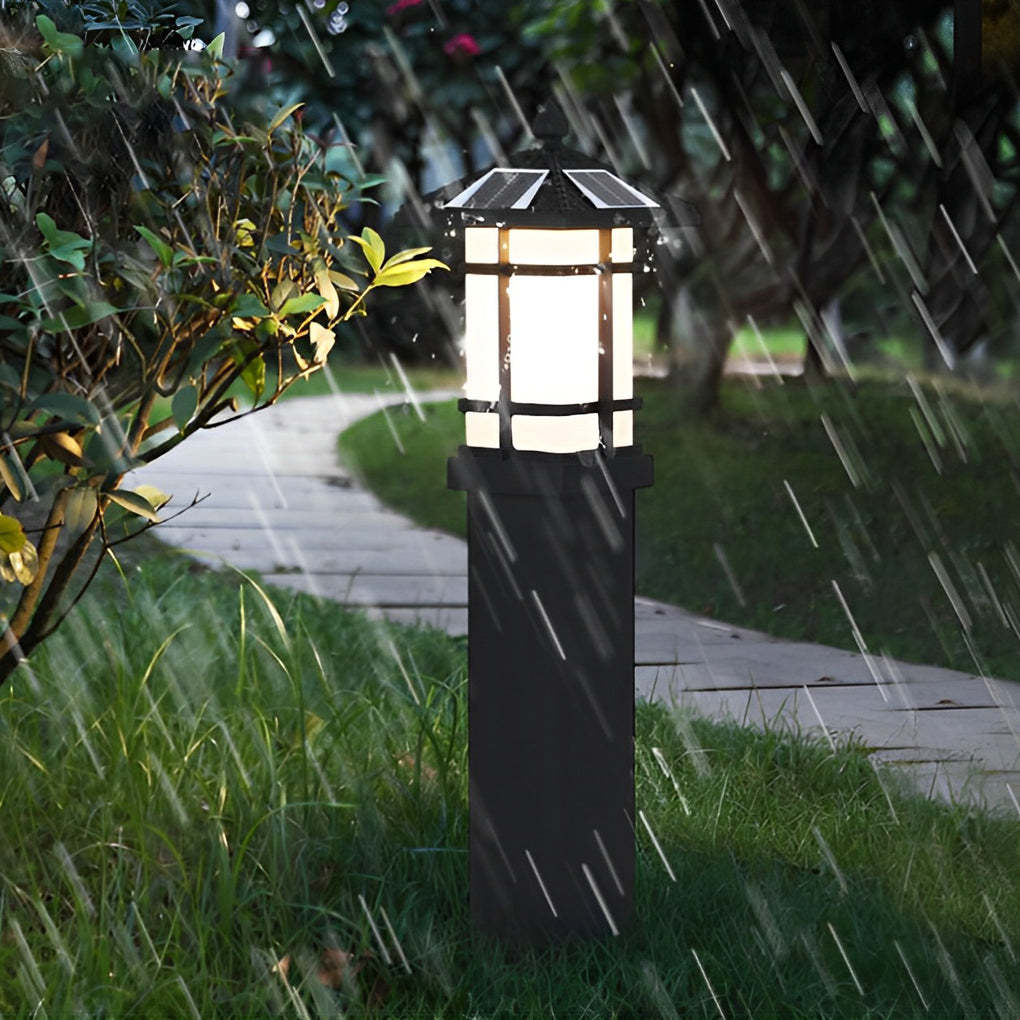 Modern Solar LED Lawn Lamp with Ancient Asian Style Top Waterproof Outdoor Light-Lighom