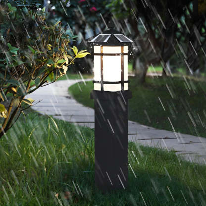 Modern Solar LED Lawn Lamp with Ancient Asian Style Top Waterproof Outdoor Light-Lighom