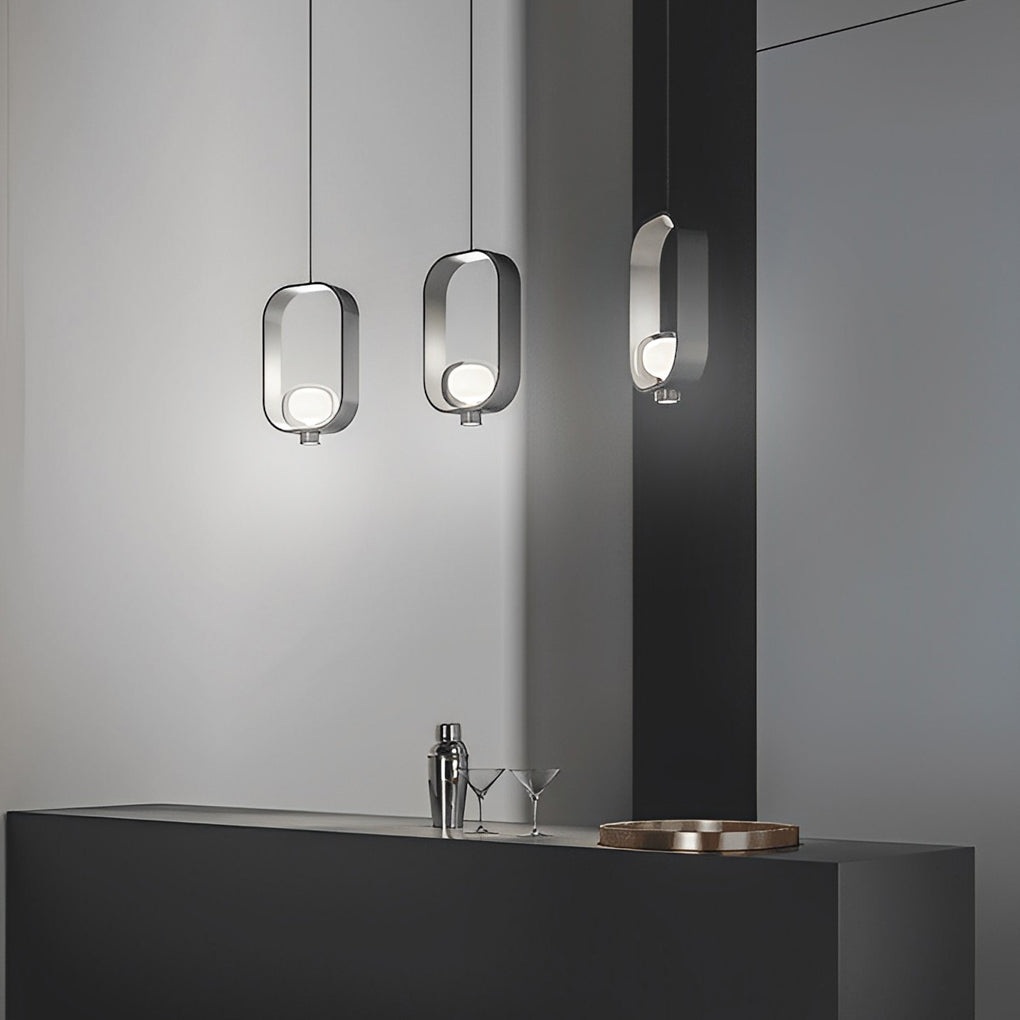 Rounded Rectangular Plated Iron Glass Nordic Pendant