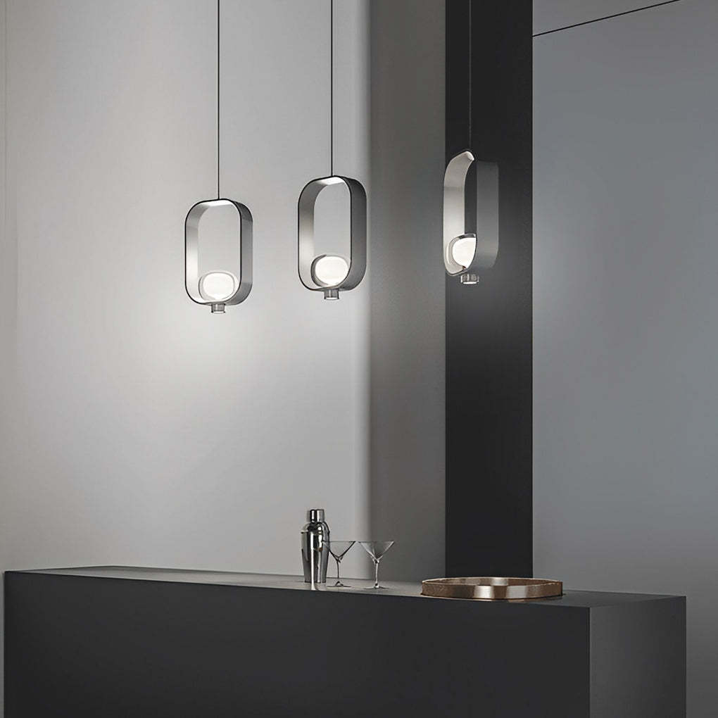 Rounded Rectangular Plated Iron Glass Nordic Pendant