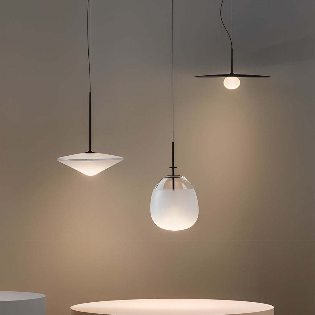 Round Glass Iron LED Black Nordic Pendant
