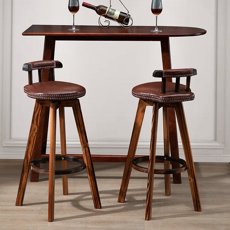 Retro Leather Wood Swivel Bar Stool — Dark Green