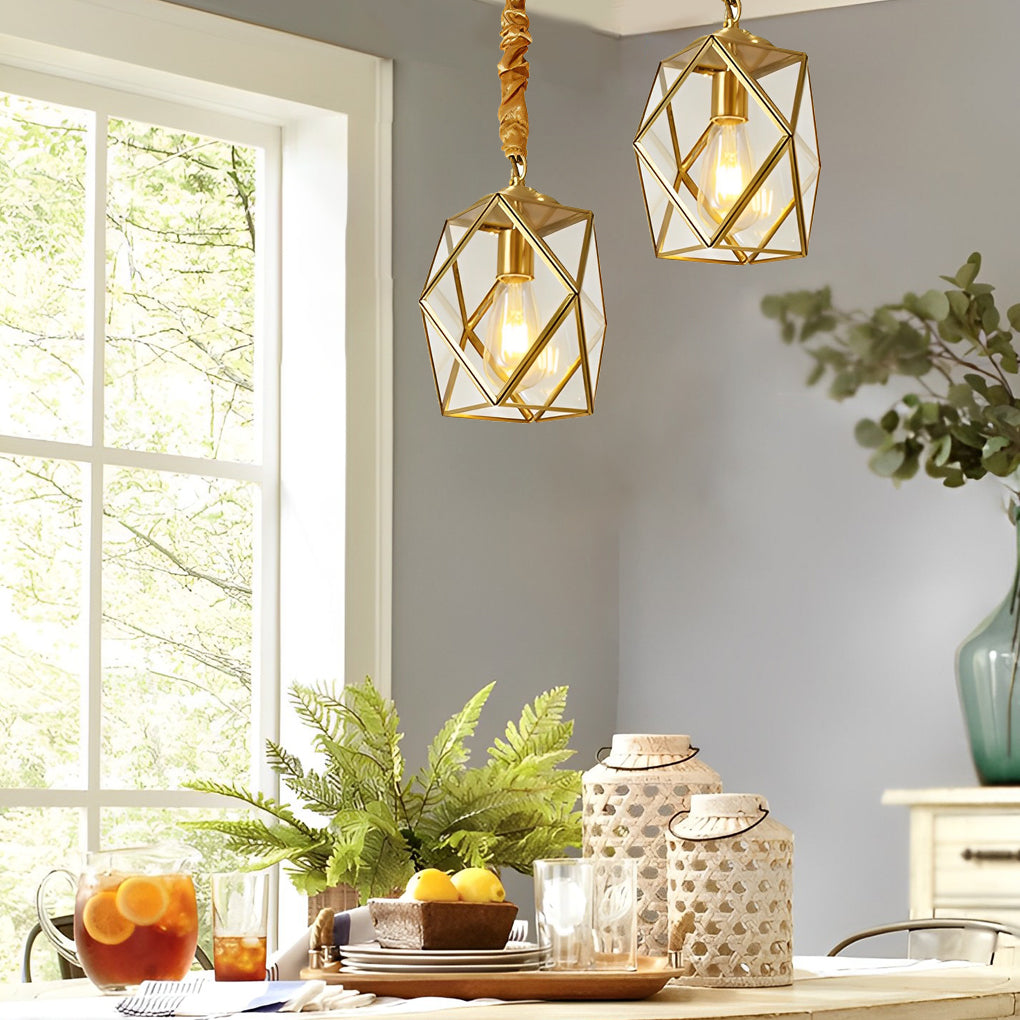 Modern mini retro gold glass pendant lighting — 13.8" H x 9.8" Dia