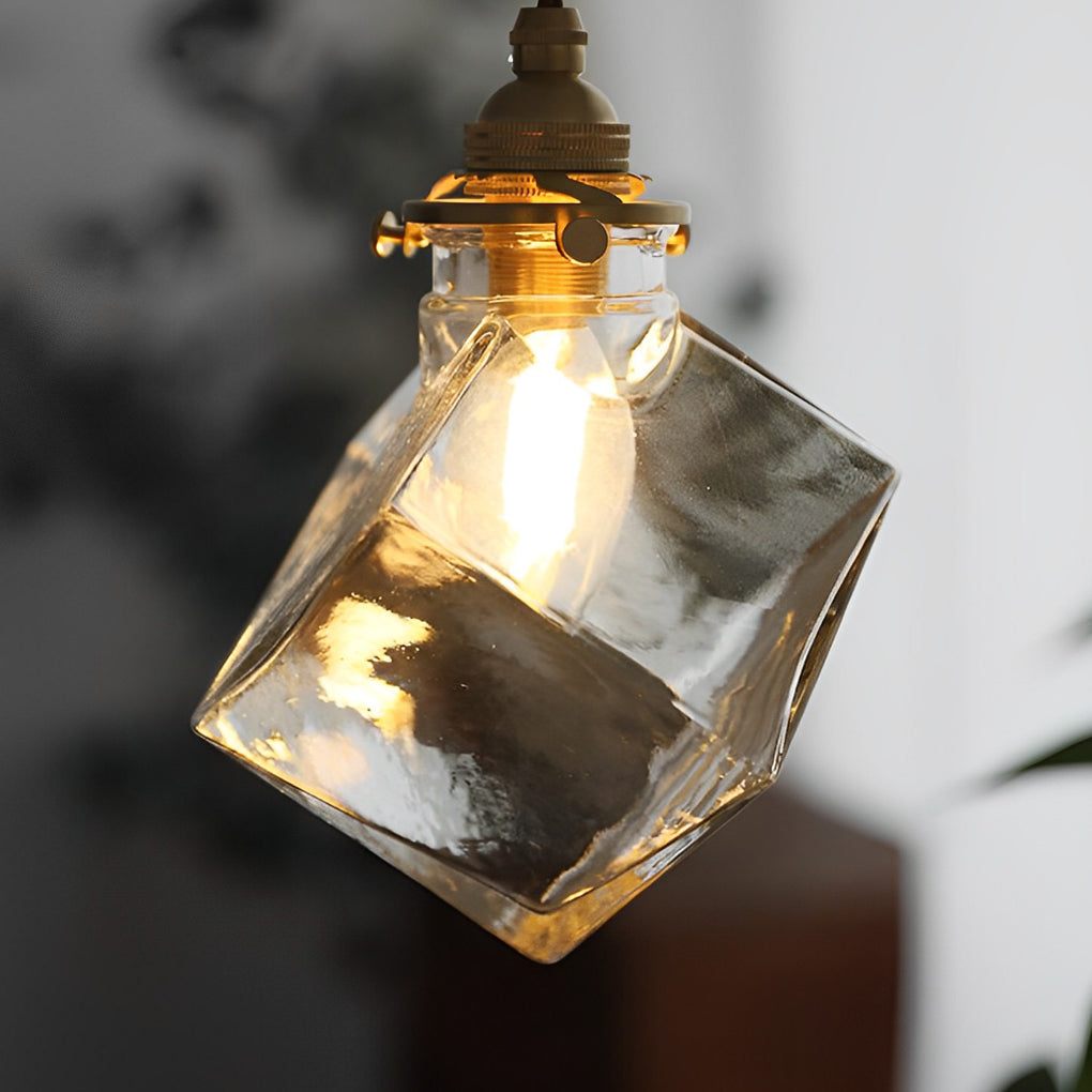 Square Transparent Glass Modern Kitchen Island Pendant