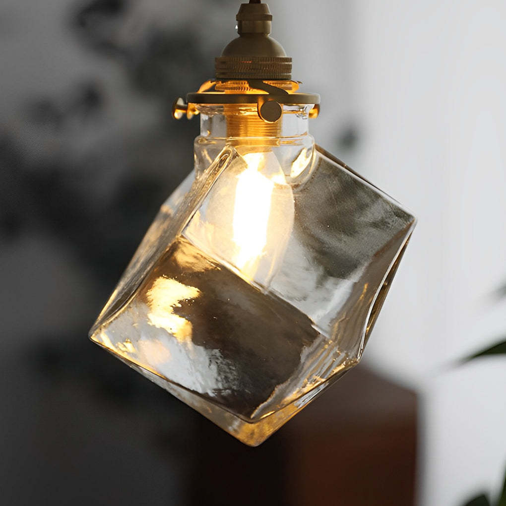 Square Transparent Glass Modern Kitchen Island Pendant