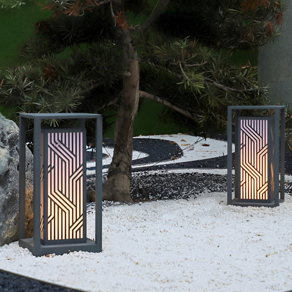 Gray Retro Aesthetic Waterproof LED Outdoor Pathway Cuboid Lantern-Lighom