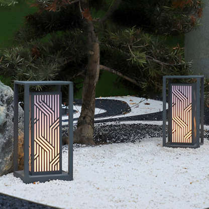 Gray Retro Aesthetic Waterproof LED Outdoor Pathway Cuboid Lantern-Lighom