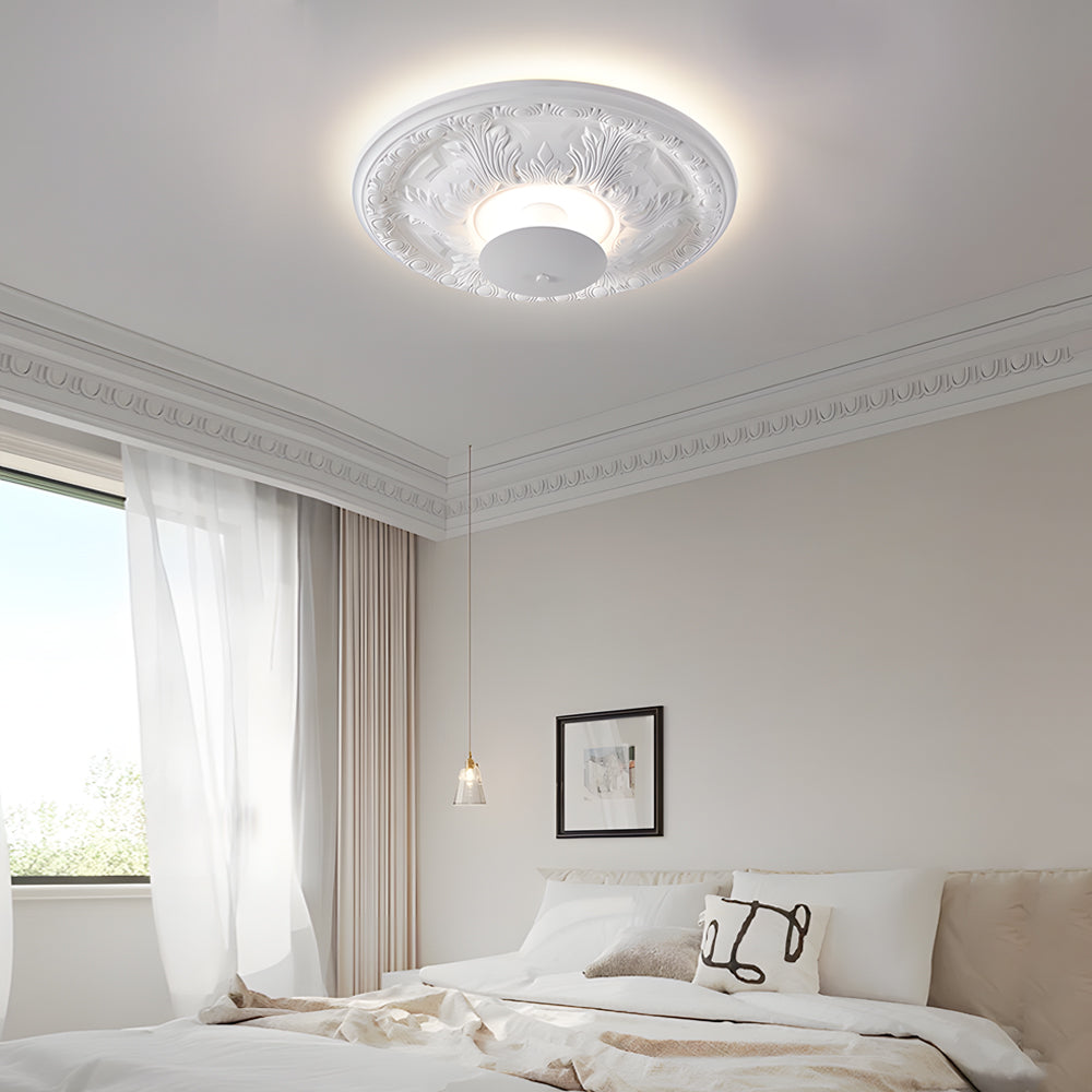 Round Gypsum Relief Dimmable LED Flush Mount Light