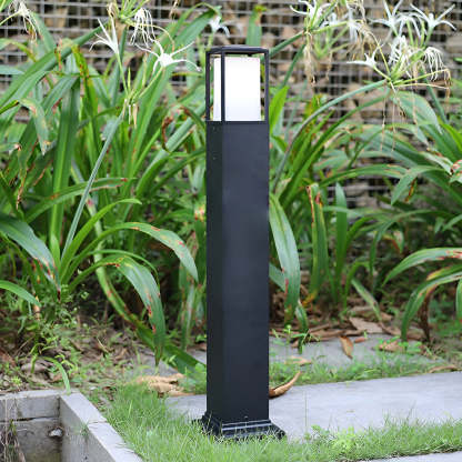 31.49 In. H Aluminum Black Bollard Lights Square Outdoor Path Lights-Lighom