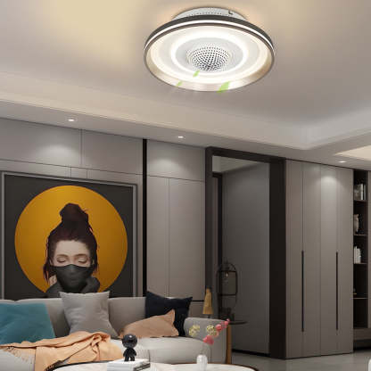 Nordic Round Circles LED Invisible Flush Mount Ceiling Fan Light-Lighom