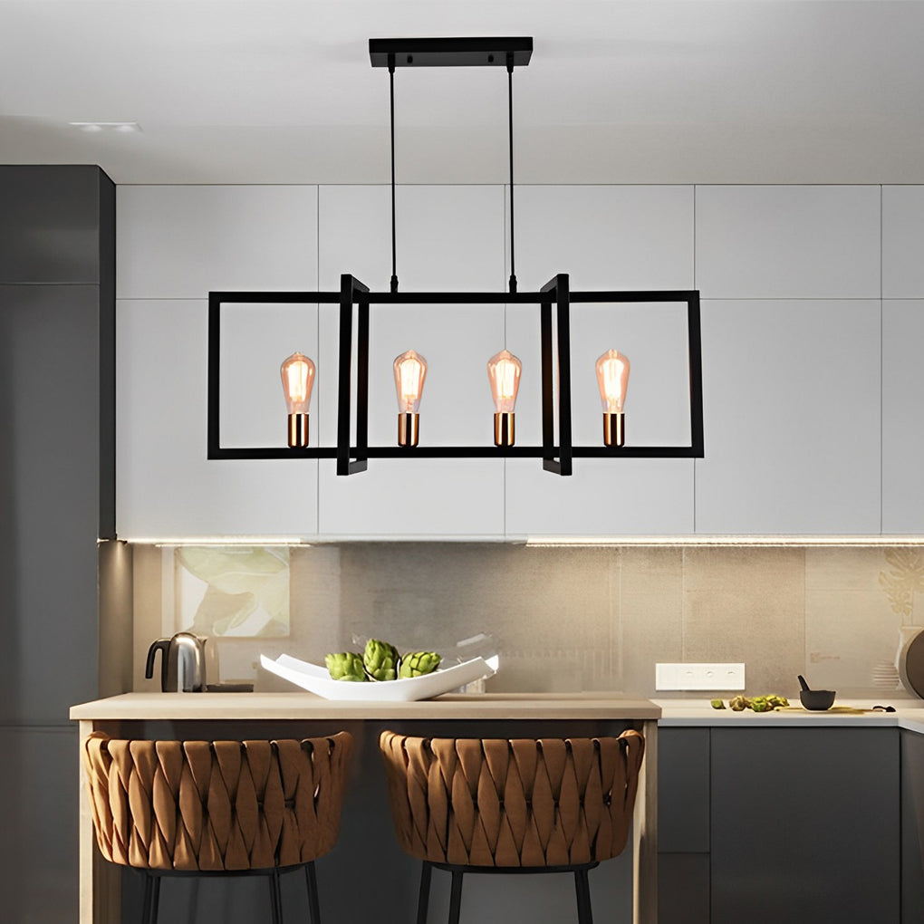 Rectangular Iron Black Industrial Pendant Chandelier