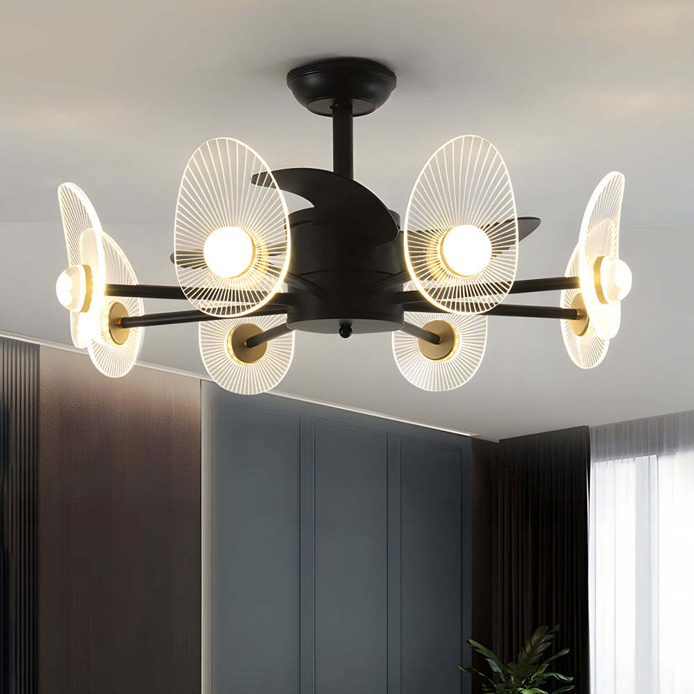 Modern 3-blade round black ceiling fans, Lighom — 8-Light