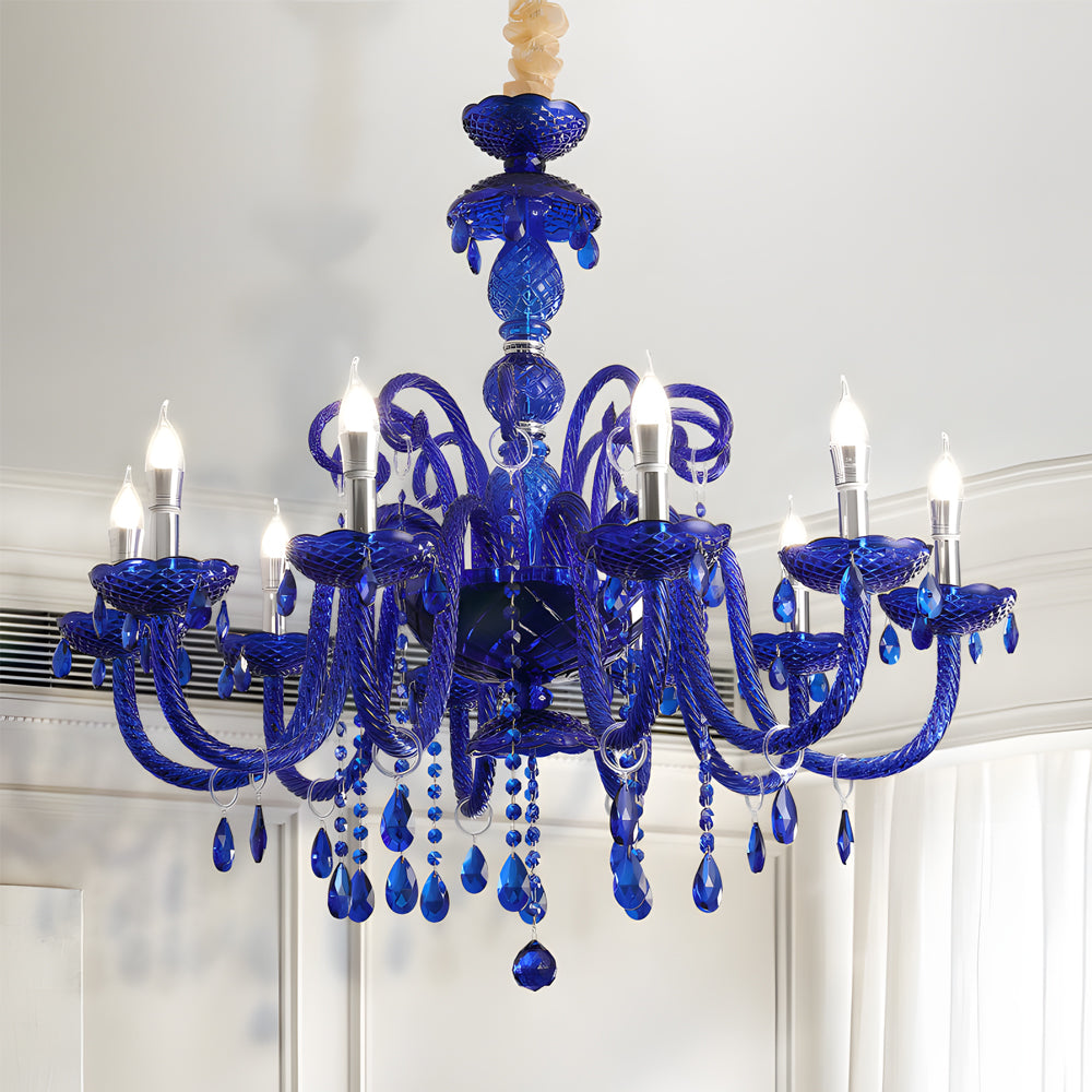 Retro candle blue chandeliers — 10-Light