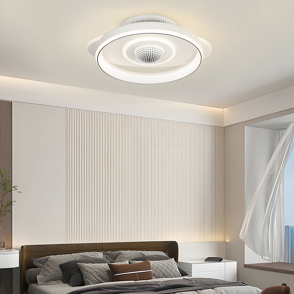 LED Smart Bladeless Ceiling Fan Round White Ceiling Fans with Dimmable Light-Lighom