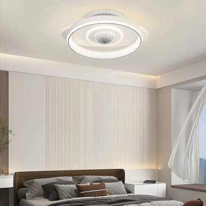 LED Smart Bladeless Ceiling Fan Round White Ceiling Fans with Dimmable Light-Lighom