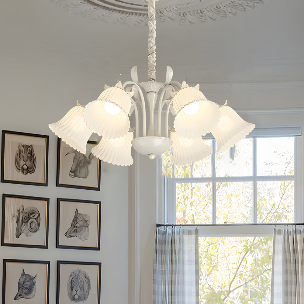 French 6-light pastoral white chandeliers in metal