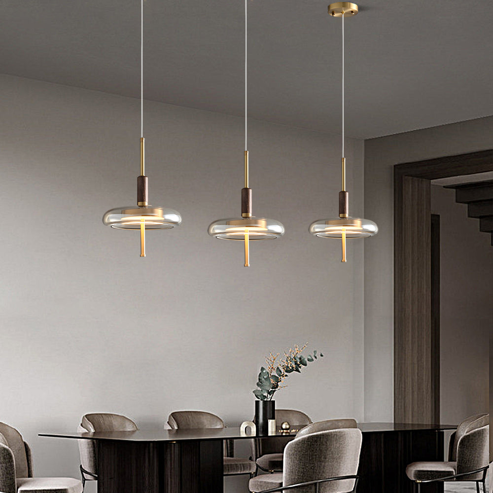 Minimalist Glass Wood Brass 3-Step Dimming Nordic Pendant