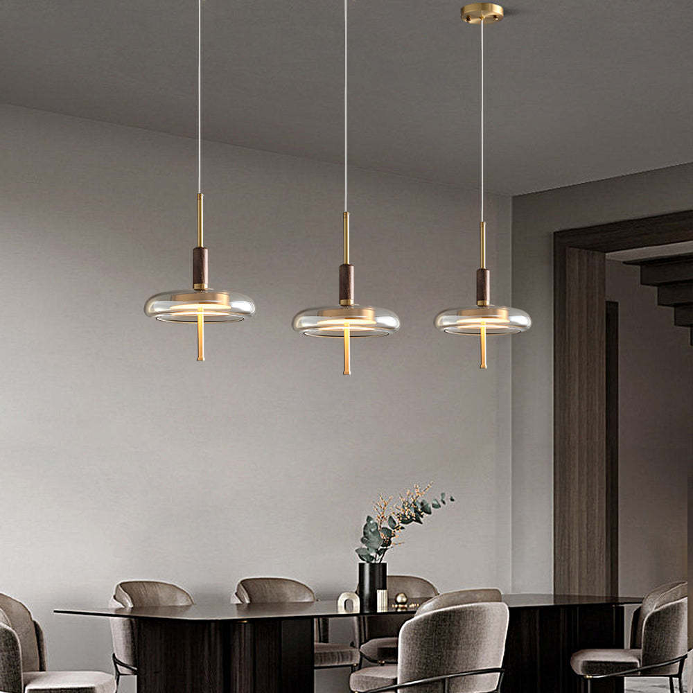 Minimalist Glass Wood Brass 3-Step Dimming Nordic Pendant