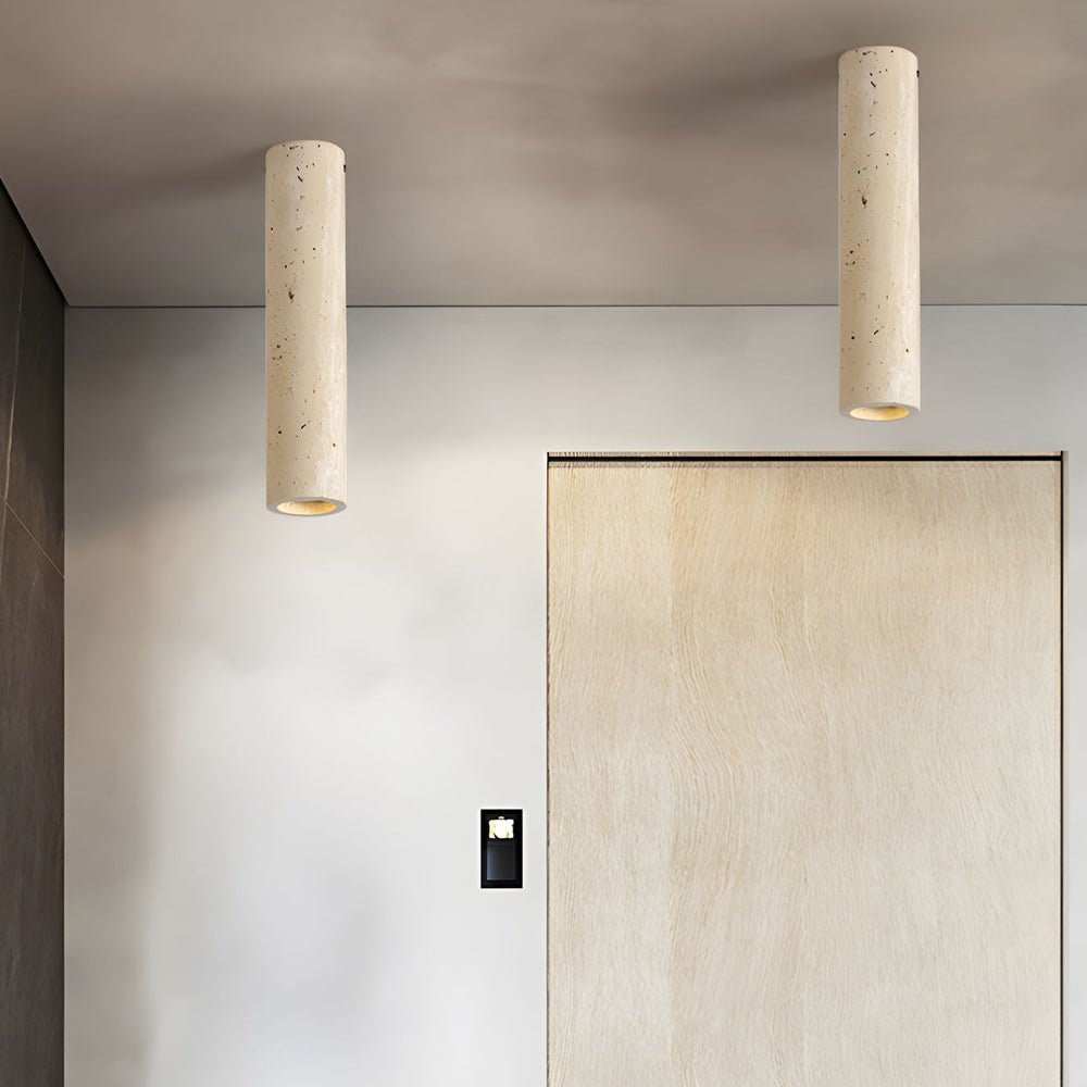 1-Light Modern Yellow Travertine Tube Ceiling Lamp