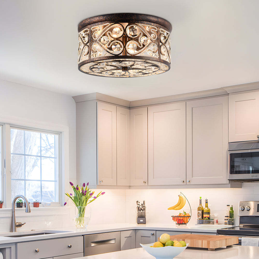 American Drum Bronze Crystal Flush Mount Light