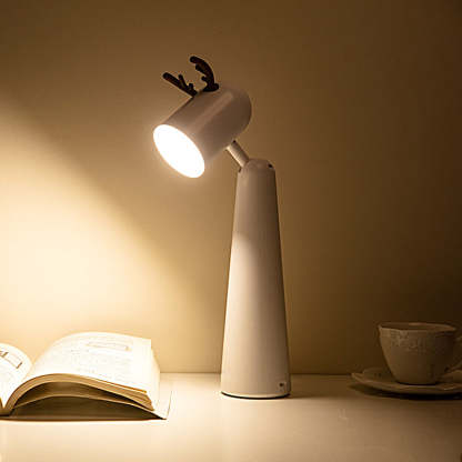 Antlers USB Rechargeable White Desk Lamp with Night Light Feature-Lighom