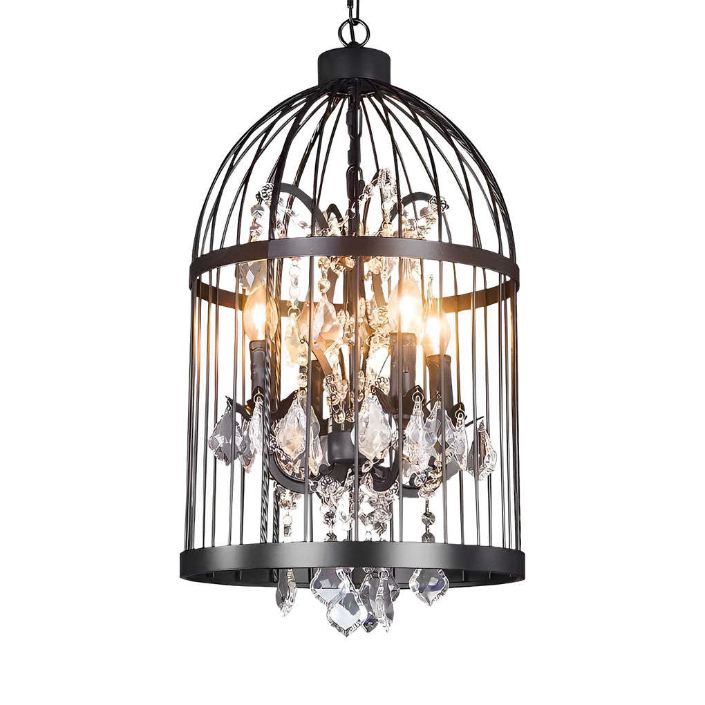 Birdcage Iron Crystal Retro Industrial Chandelier