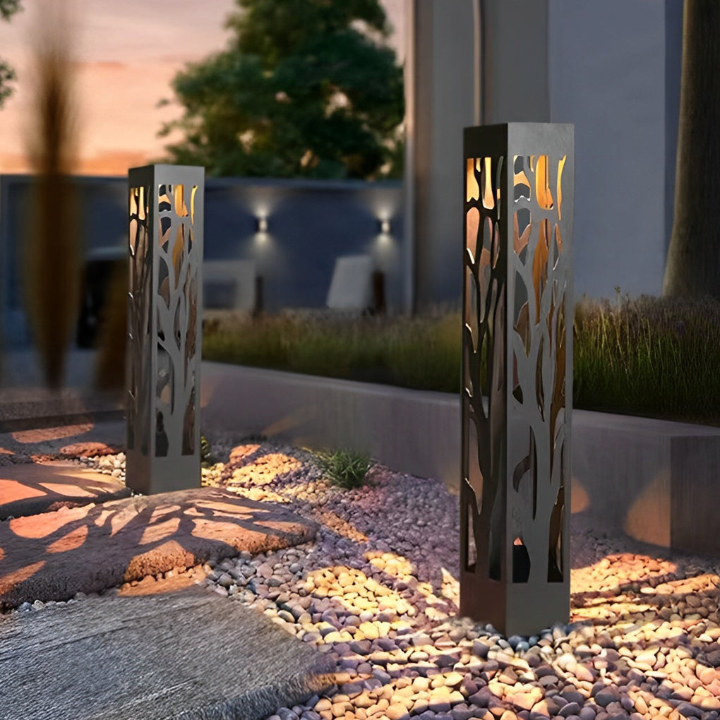Solar-Powered Modern Outdoor Lawn Lamp with Creative Hollow-Out Branch Pattern-Lighom