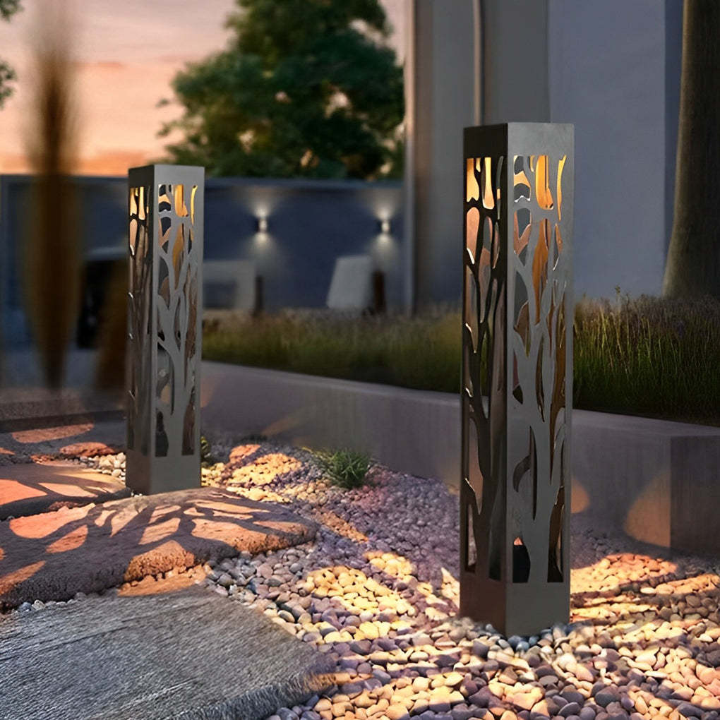Solar-Powered Modern Outdoor Lawn Lamp with Creative Hollow-Out Branch Pattern-Lighom