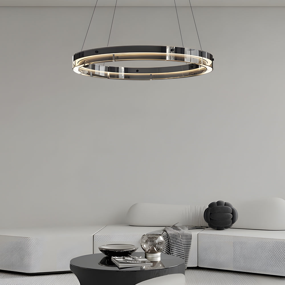 Black Glass Dimmable LED Ring Chandelier