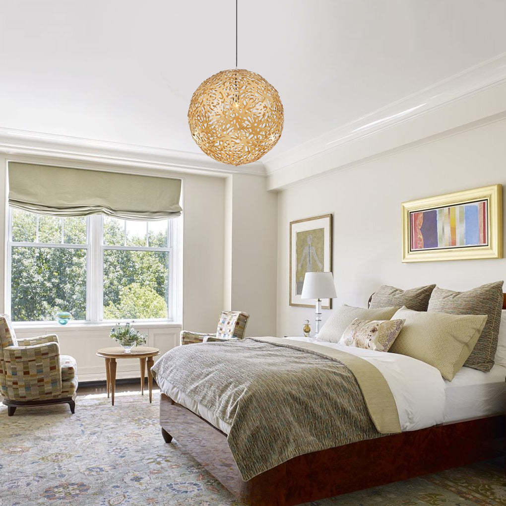 Handmade Hollow Basswood Ball LED Modern Chandelier