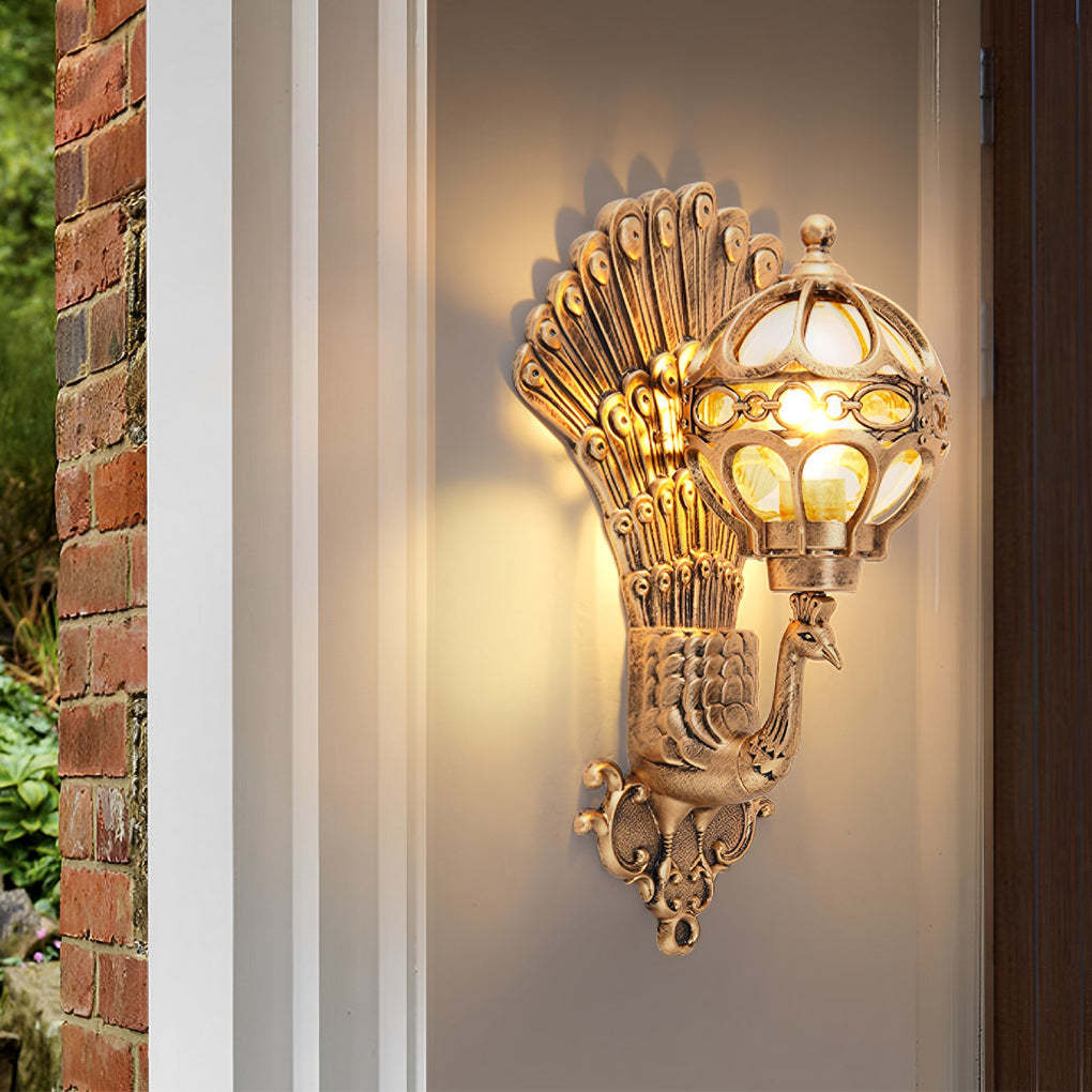 Waterproof Retro Peacocks Aluminum European Style Outdoor Wall Light-Lighom