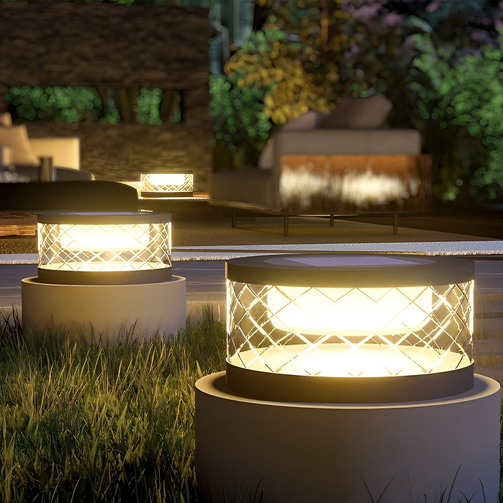 Black modern round cap outdoor post lights — 11.8"X5.9"