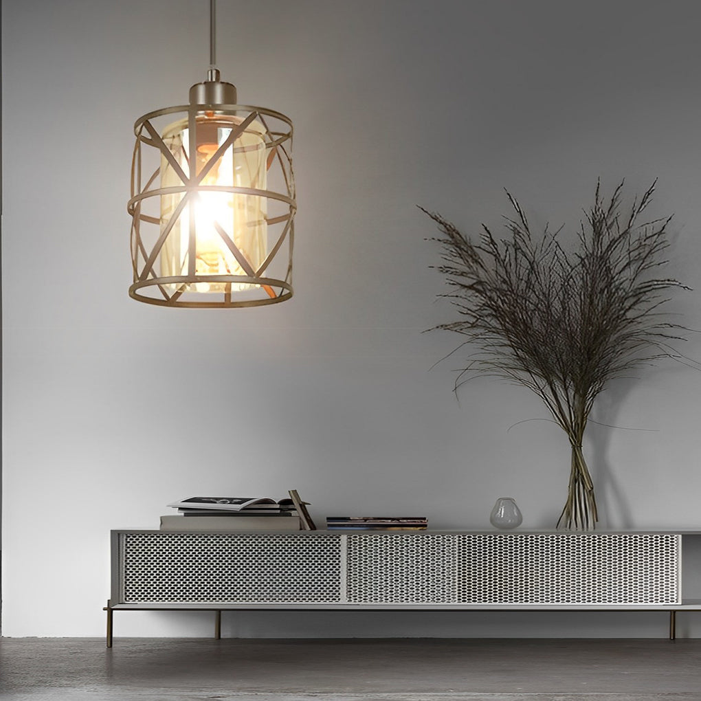Lighom modern round retro black pendant lighting in iron glass metal