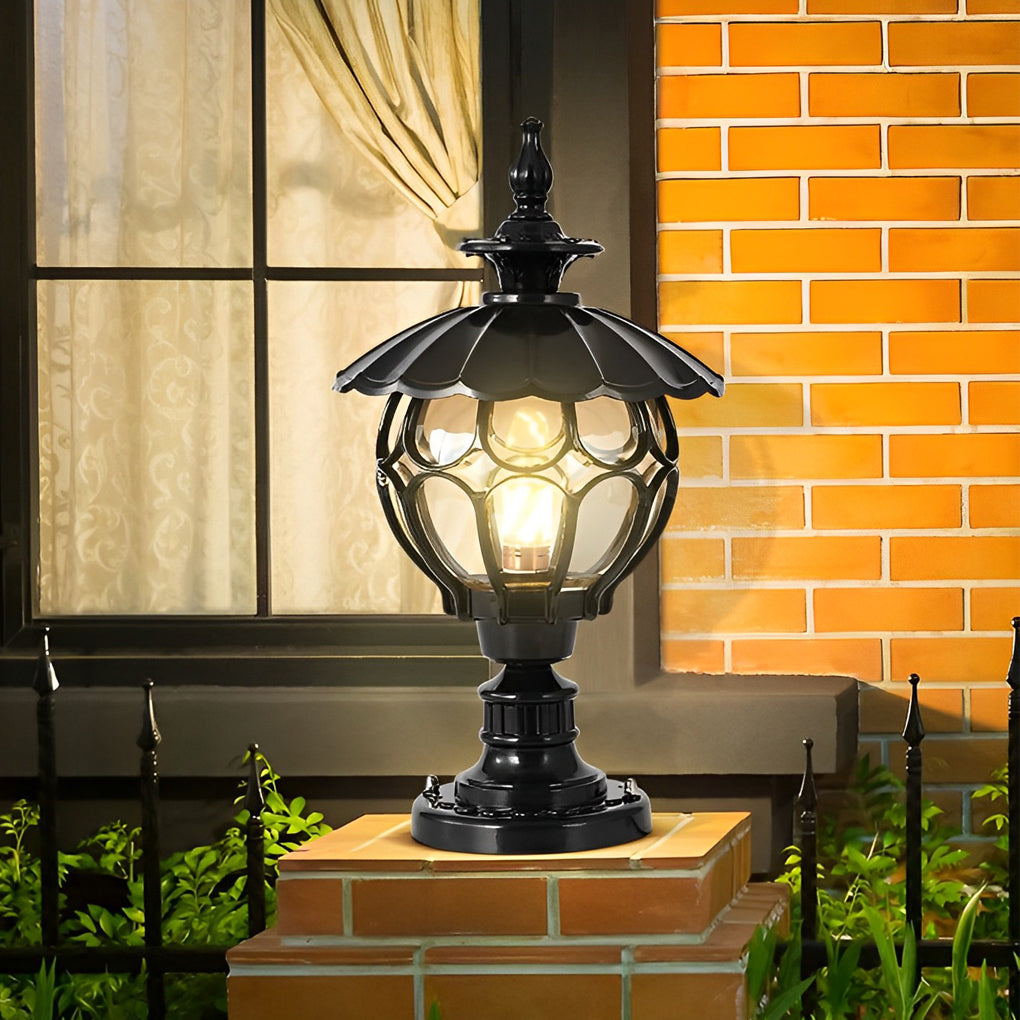 Flower Ball Cognac Glass European Outdoor Pillar Lamp