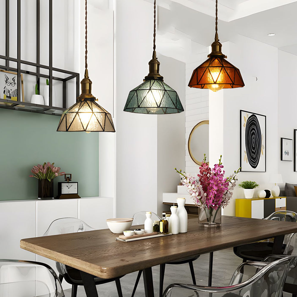 Vintage Stained Glass Hanging Pendant Light