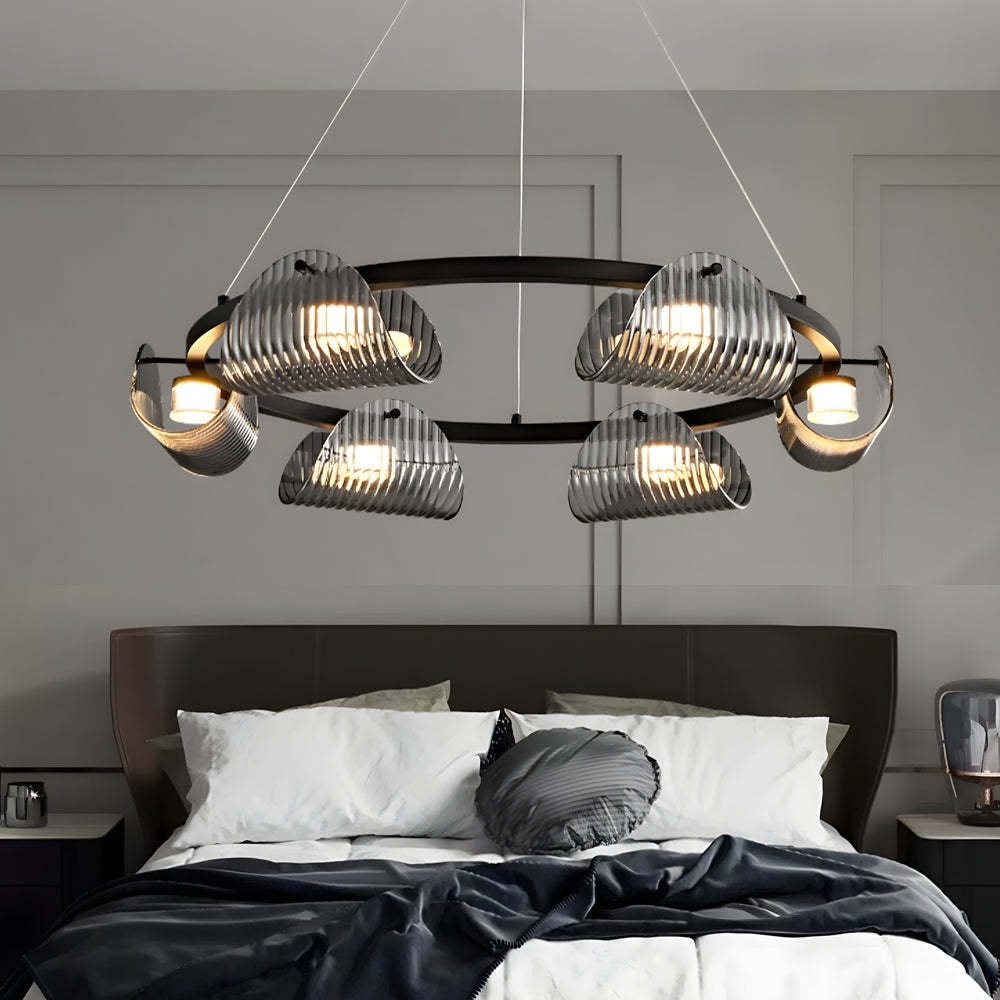 6/8/10-Light Curved Striped Glass LED Nordic Chandelier