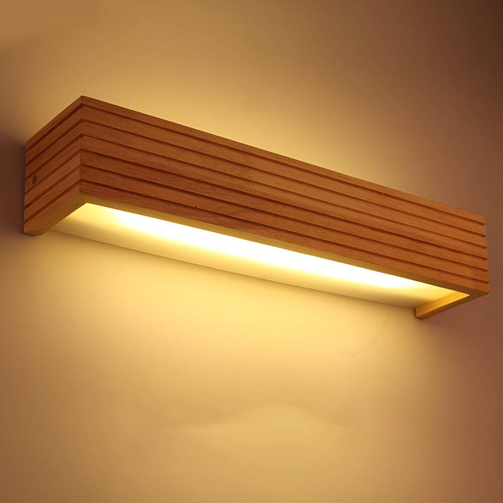 Wood Rectangular Waterproof LED Nordic Wall Sconce Lighting Mirror Light-Lighom