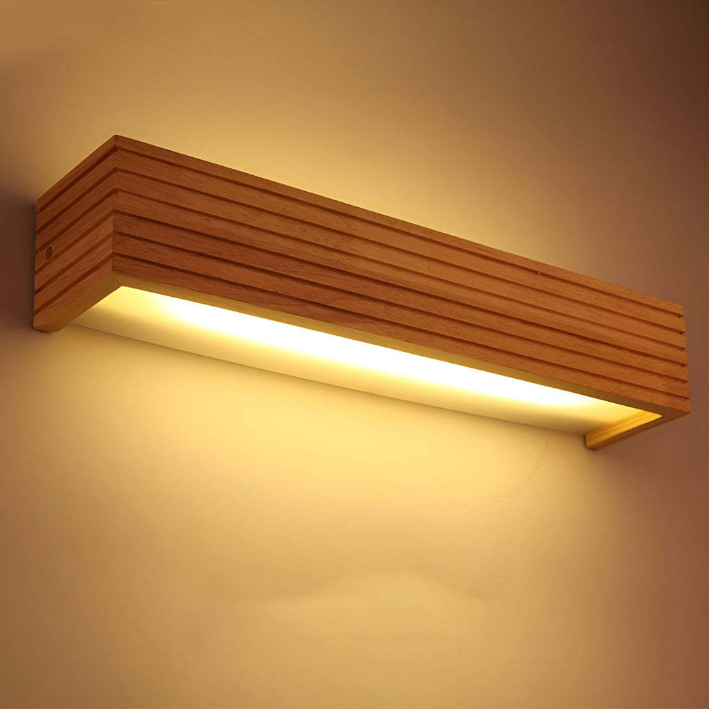 Wood Rectangular Waterproof LED Nordic Wall Sconce Lighting Mirror Light-Lighom