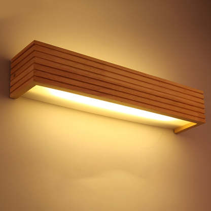 Wood Rectangular Waterproof LED Nordic Wall Sconce Lighting Mirror Light-Lighom