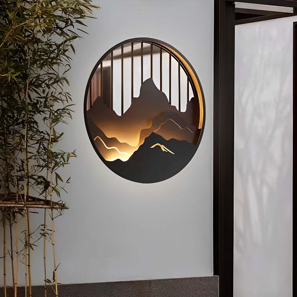 Round Mountain Scenery LED Waterproof Outdoor Wall Sconce Lighting-Lighom