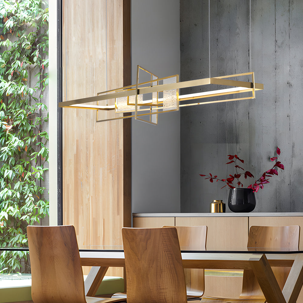 Rectangular Iron Frame Glass LED Chandelier
