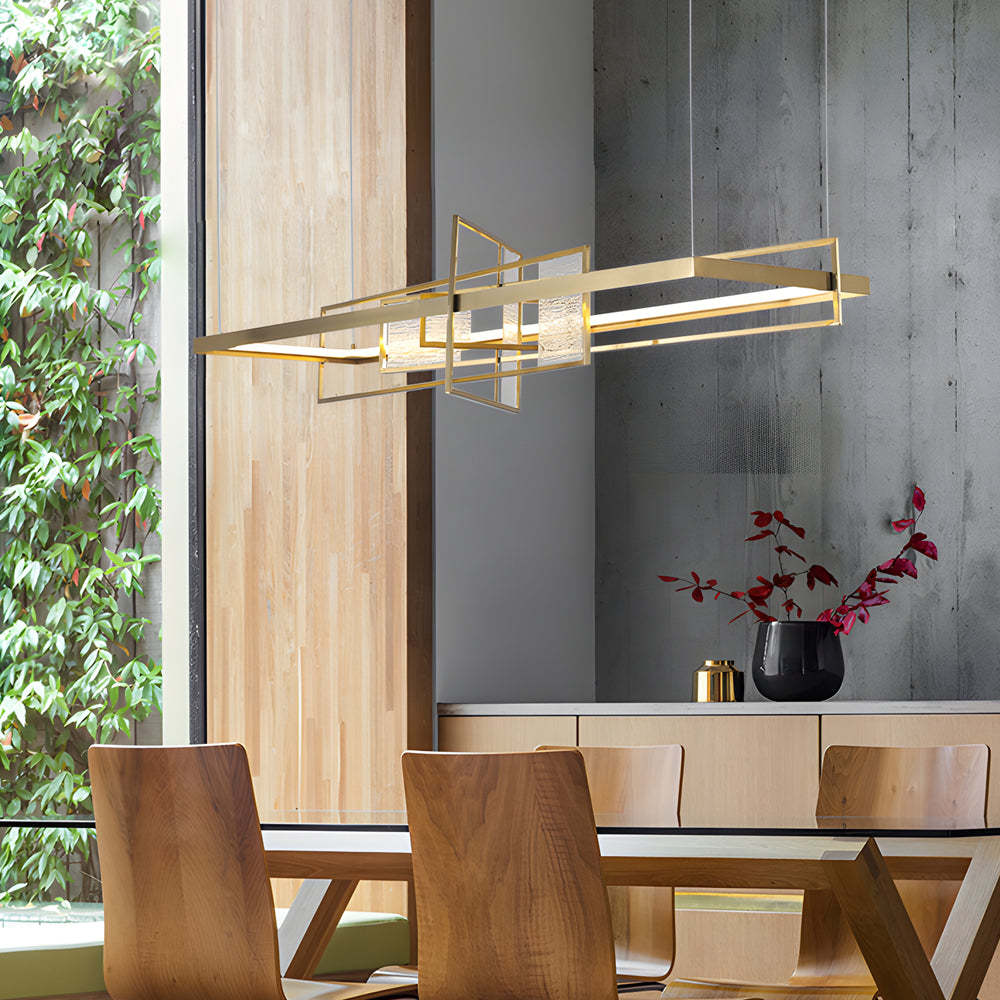 Rectangular Iron Frame Glass LED Chandelier