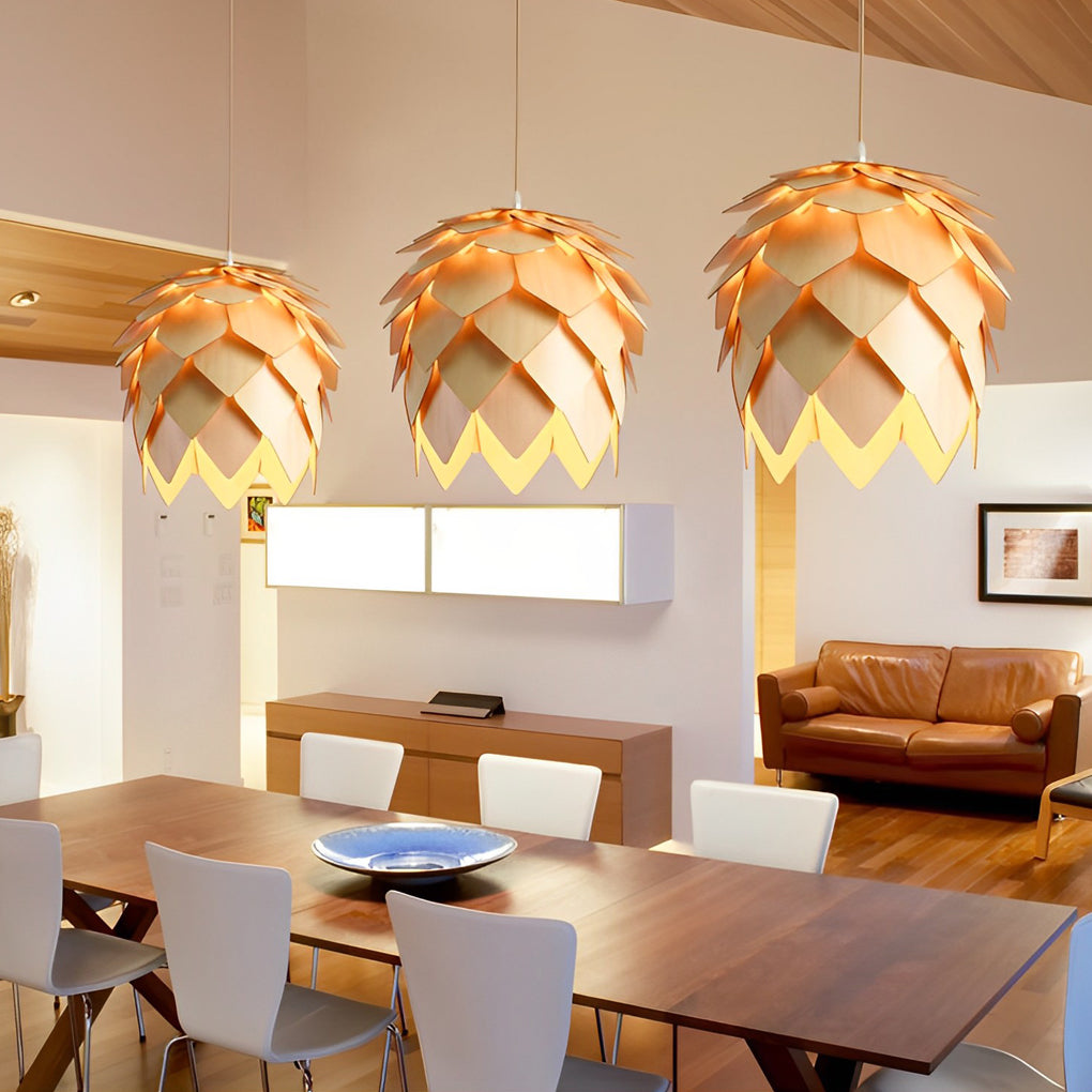 Wood Pine Cone LED Japanese Chandelier