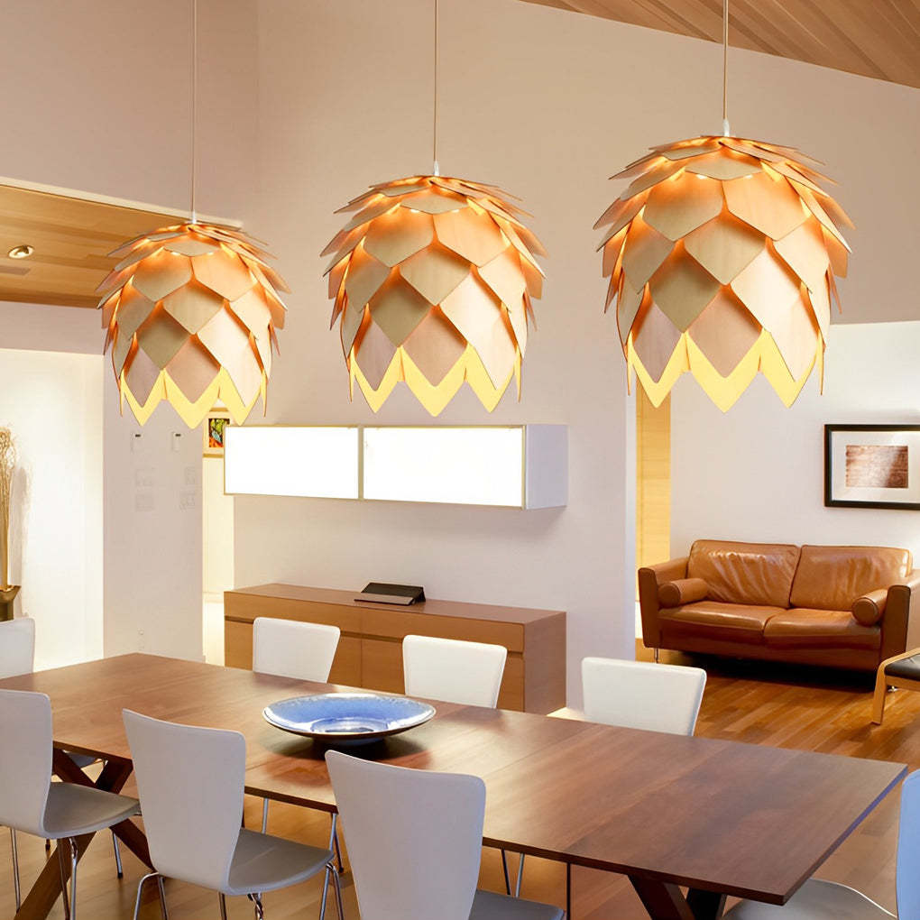 Wood Pine Cone LED Japanese Chandelier