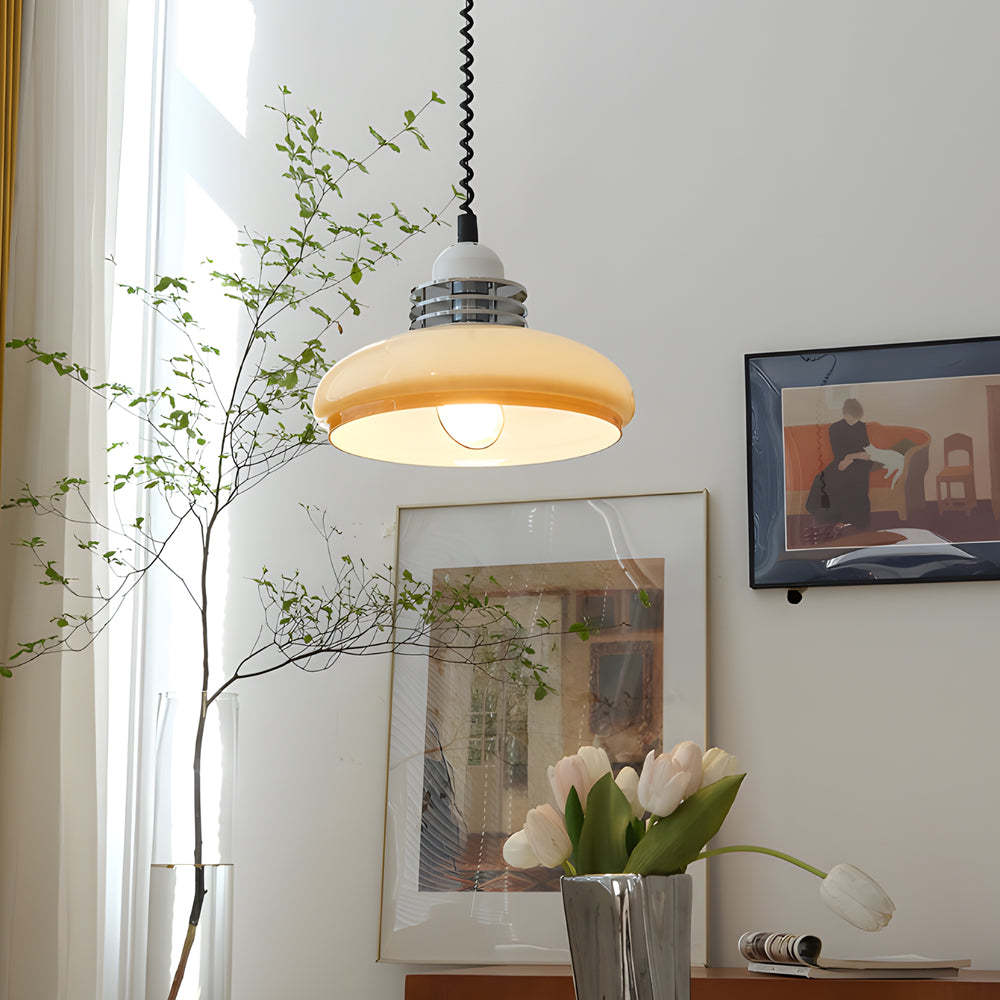 Glass Cream Retractable Retro Nordic Pendant Light