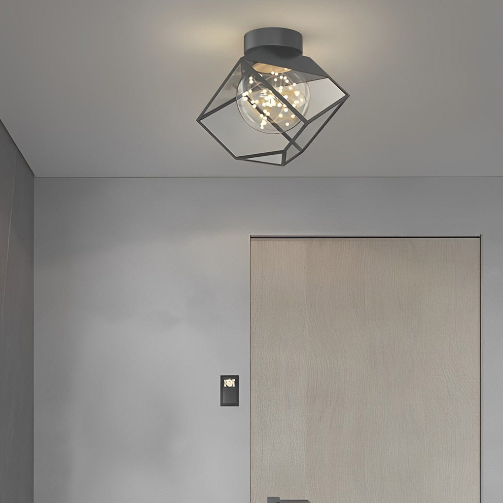 Modern square frame black metal glass semi-flush mount light, Lighom