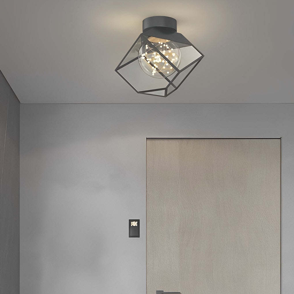 Square Frame Metal Glass Dimmable Black Modern Ceiling Lamp