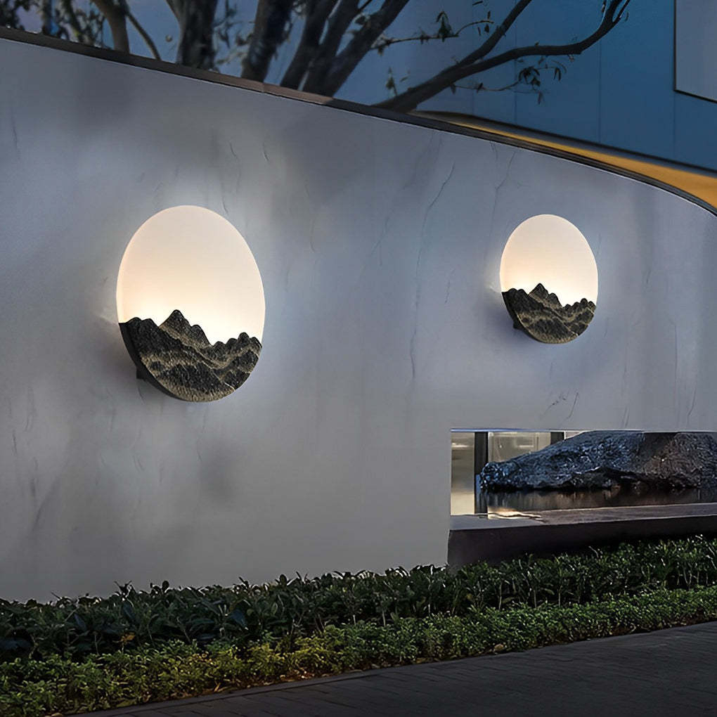 Round Creative Mountain Scenery LED Waterproof Modern Outdoor Wall Lamp-Lighom